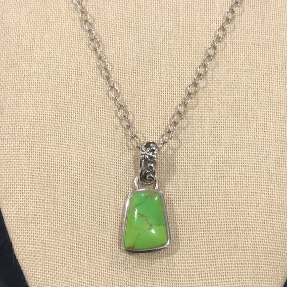BARSE Green Turquoise Filagree Pendant Sterling Silver Open Link Necklace - Picture 1 of 9
